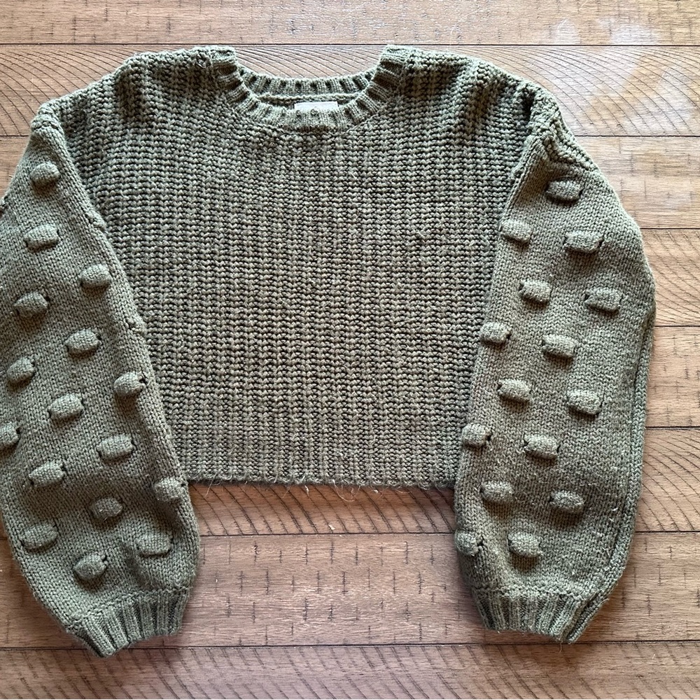 Full Tilt Olive Knit Bubble Sleeve Sweater